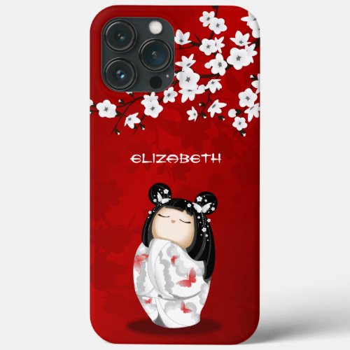 Red White Cherry Blossoms  Kokeshi Doll Name  iPhone 13 Pro Max Case