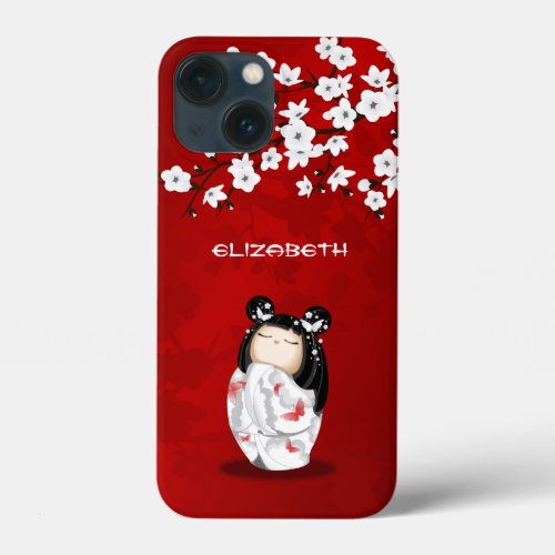 Red White Cherry Blossoms  Kokeshi Doll Name  iPhone 13 Mini Case