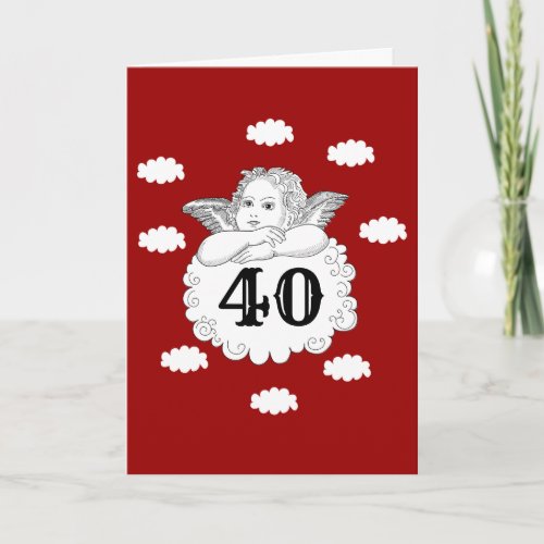 Red White Cherub Angel 40th Birthday Add Your Name Card