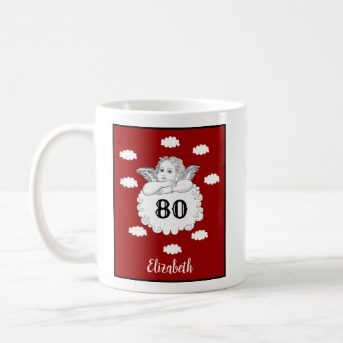 Red White Cherub Angel 80th Birthday Add Your Name Coffee Mug