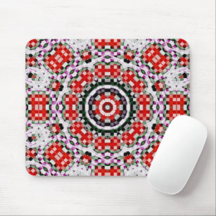 Red & white chess or pixel kaleidoscope circular   mouse pad