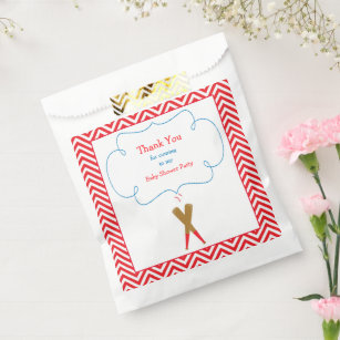 Red & White Chevron Baby Shower Party Favor Bag