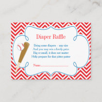 Red & White Chevron Baseball Diaper Raffle Enclosure Card