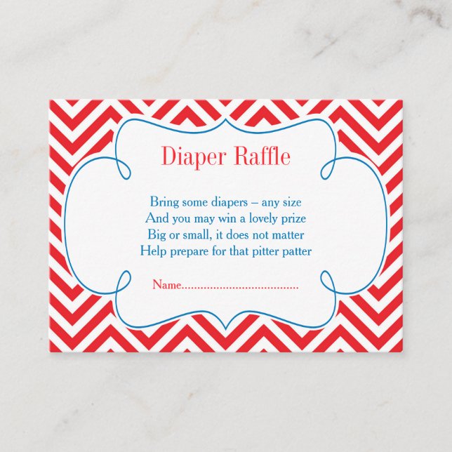 Red & White Chevron Baseball Diaper Raffle Enclosure Card (Front)