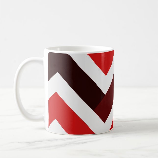 Red White Chevron Geometric Pattern Coffee Mug (Left)