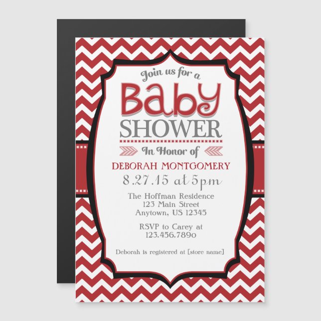 Red White Chevron Magnetic Baby Shower Invite (Front/Back)