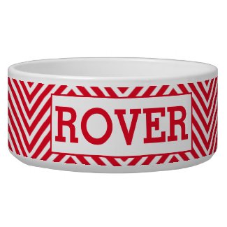 Red & White Chevron Pattern Personalized Bowl