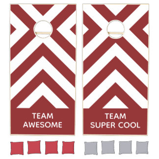 Red White Chevron Pattern with Custom Team Names Cornhole Set