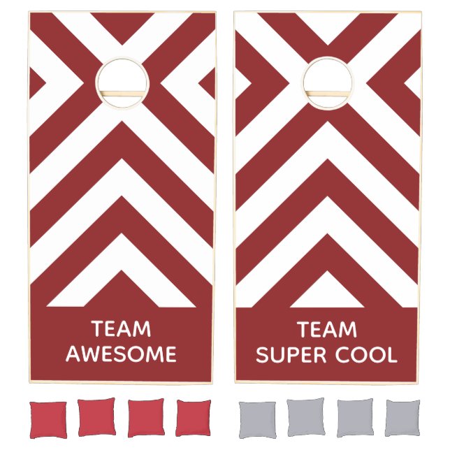 Red White Chevron Pattern with Custom Team Names Cornhole Set (Set)