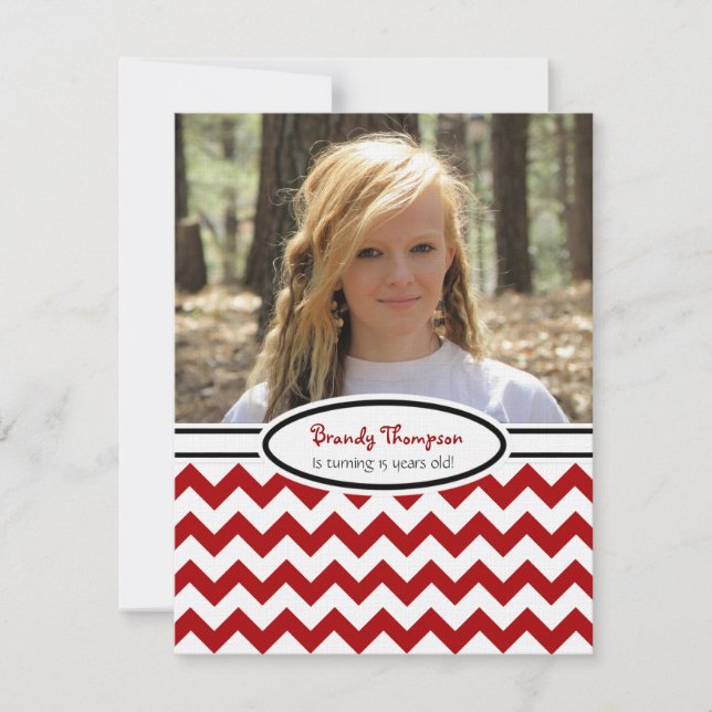 Red & White Chevron: Picture:Party Invitation (Front)
