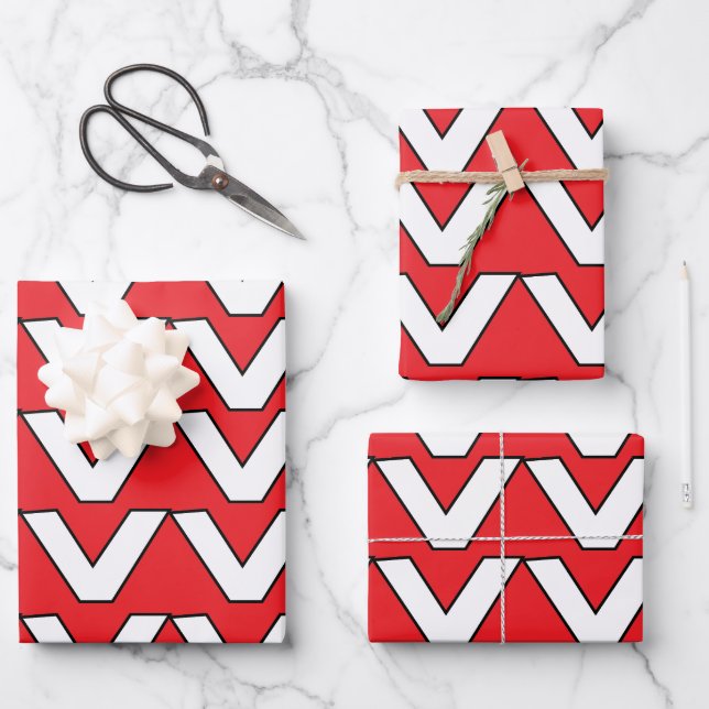 Red White Chevron Stripe Wrapping Paper Sheets (Front)