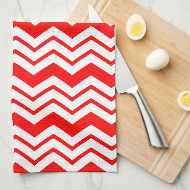 Red White Chevron Zigzag Pattern Design  Kitchen Towel (Quarter Fold)