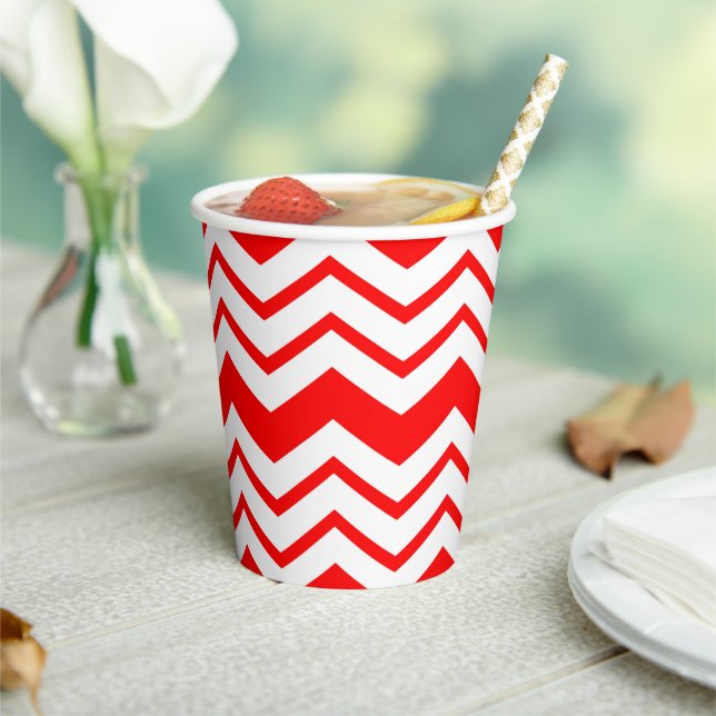 Red White Chevron Zigzag Pattern Design  Paper Cups (Insitu)