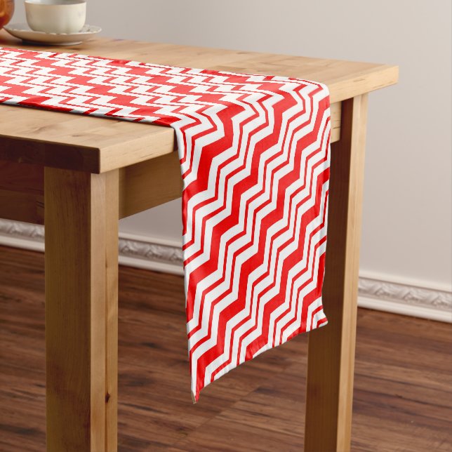 Red White Chevron Zigzag Pattern Design  Short Table Runner (In Situ)