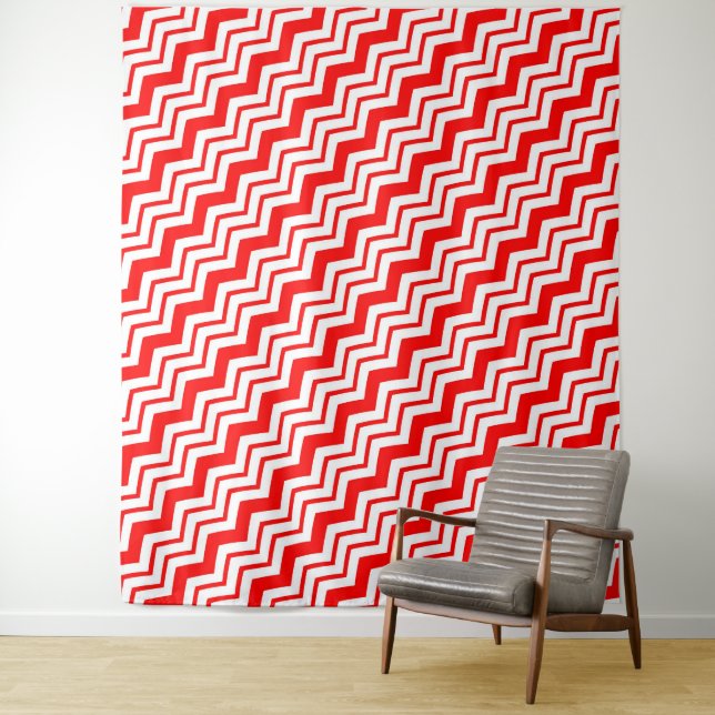 Red White Chevron Zigzag Pattern Design  Tapestry (In Situ)