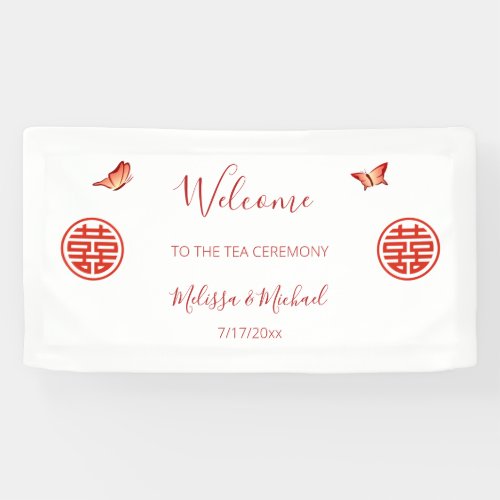 Red White Chines Wedding Tea Ceremony Banner