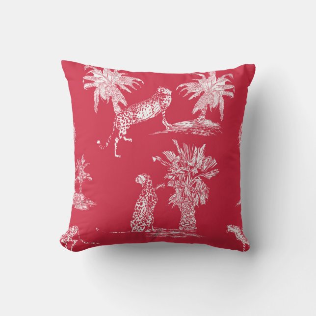 Red & White Chinoiserie Cheetah Throw Pillow (Front)
