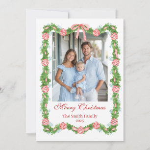 Red & White Chinoiserie Garland Grandmillennial Holiday Card