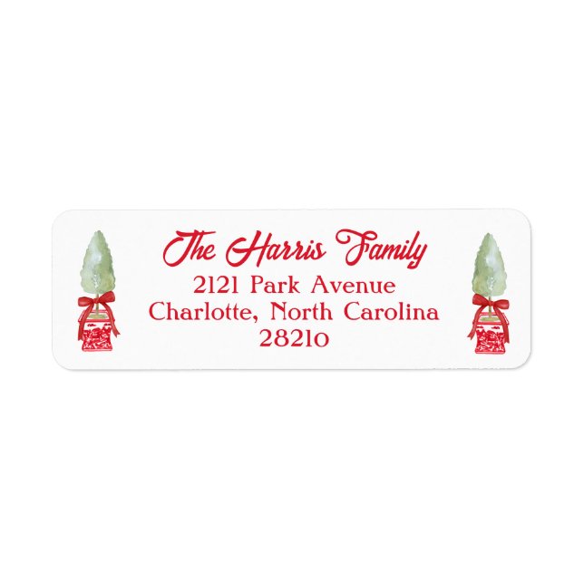 Red & White Chinoiserie Topiary Return Address Label (Front)