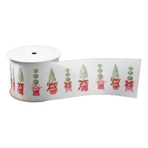 Red & White Chinoiserie Topiary Satin Ribbon