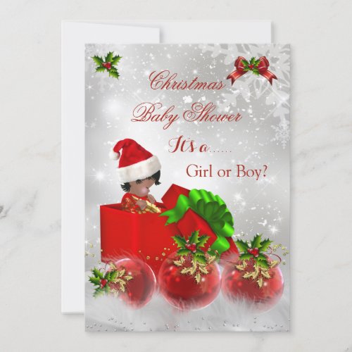 Red White Christmas Baby Shower Girl or Boy Ethnic Invitation