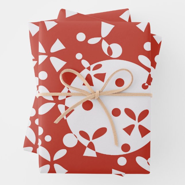 Red White Christmas Bells Holiday Pattern Wrapping Paper Sheets (In situ)