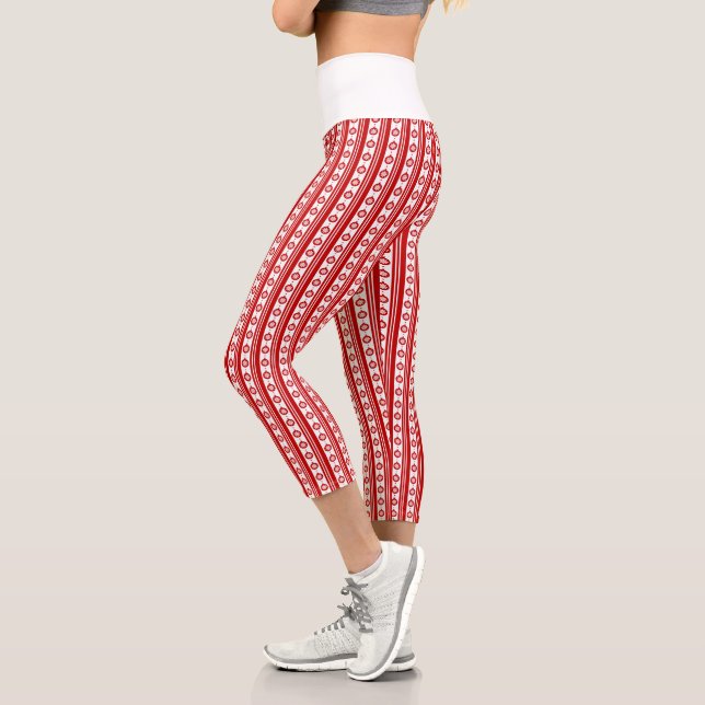Red & White Christmas Bubbles with Snowflakes Capri Leggings (Left)