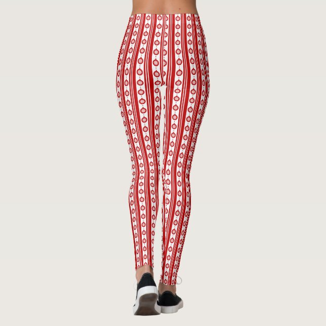 Red & White Christmas Bubbles with Snowflakes Leggings (Back)