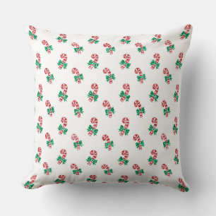 RED & WHITE CHRISTMAS CANDY CANES & GREEN BOWS THROW PILLOW