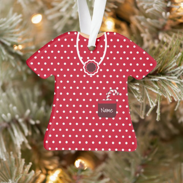 Red & White Christmas Candy Dress Personalized Ornament (Tree)