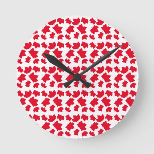 Red White Christmas Fall Leaves Holiday Home Decor Round Clock