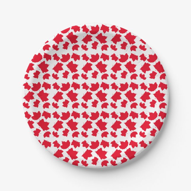 Red White Christmas Fall Leaves Holiday Party 2020 Paper Plates (Front)