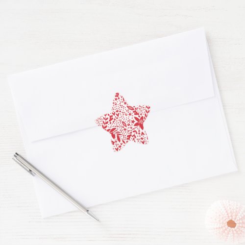 RED WHITE CHRISTMAS Floral GIFT Star Sticker
