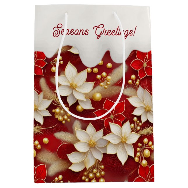 Red White Christmas Floral Pattern#17 ID1009 Medium Gift Bag (Front)