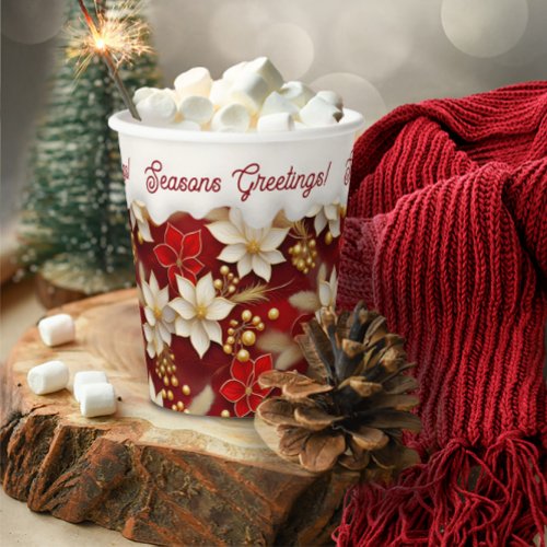 Red White Christmas Floral Pattern17 ID1009 Paper Cups