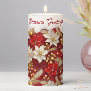 Red White Christmas Floral Pattern#17 ID1009 Pillar Candle