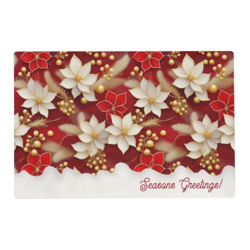 Red White Christmas Floral Pattern17 ID1009 Placemat