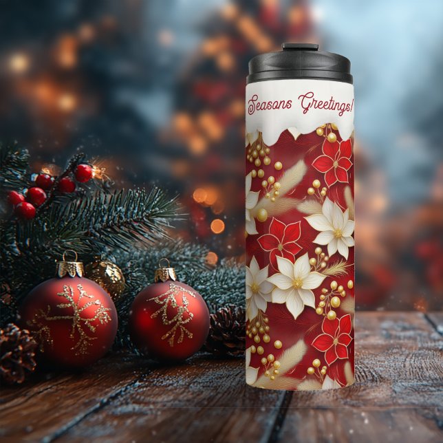 Red White Christmas Floral Pattern#17 ID1009 Thermal Tumbler (Creator Uploaded)