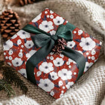 Red White Christmas Floral Winter Pattern