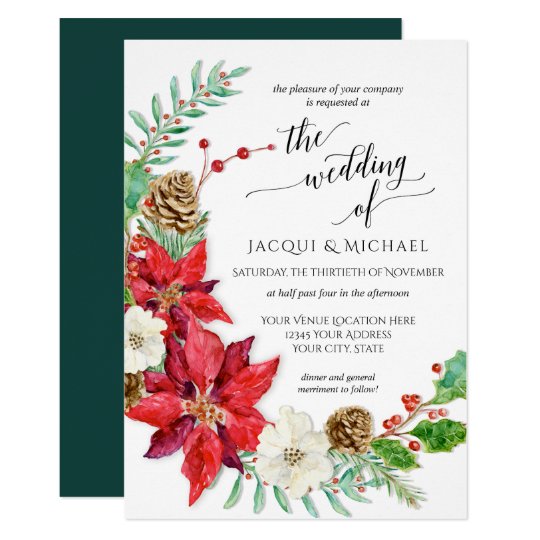 Red White Christmas Floral Wreath Winter Wedding Invitation | Zazzle.com