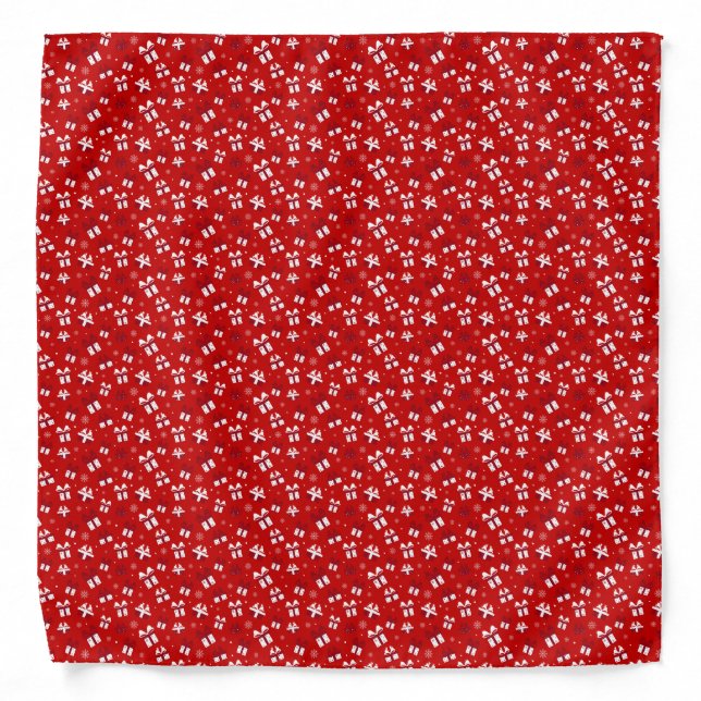 Red & White Christmas Gift Boxes Pattern Bandana (Front)