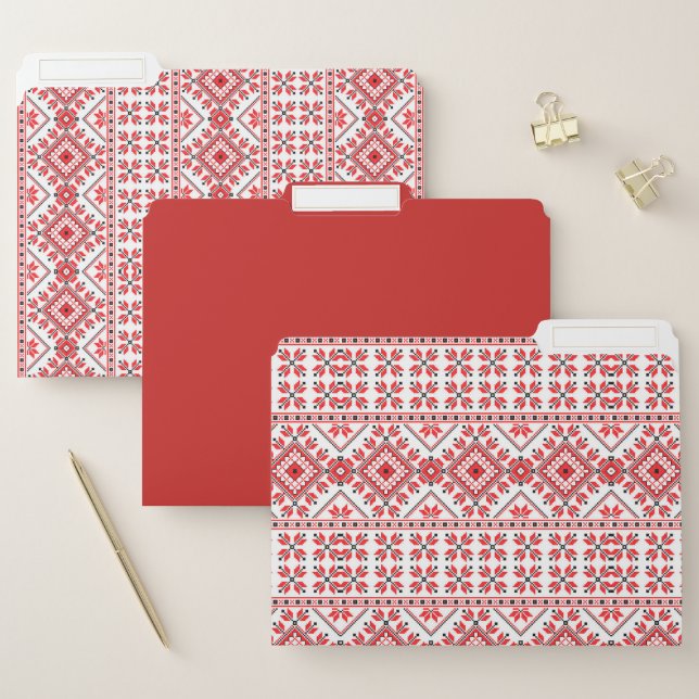 Red & White Christmas Holiday Pattern File Folders (Set)