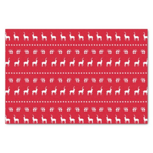 Red White Christmas Holiday Reindeer  Gifts Tissue Paper