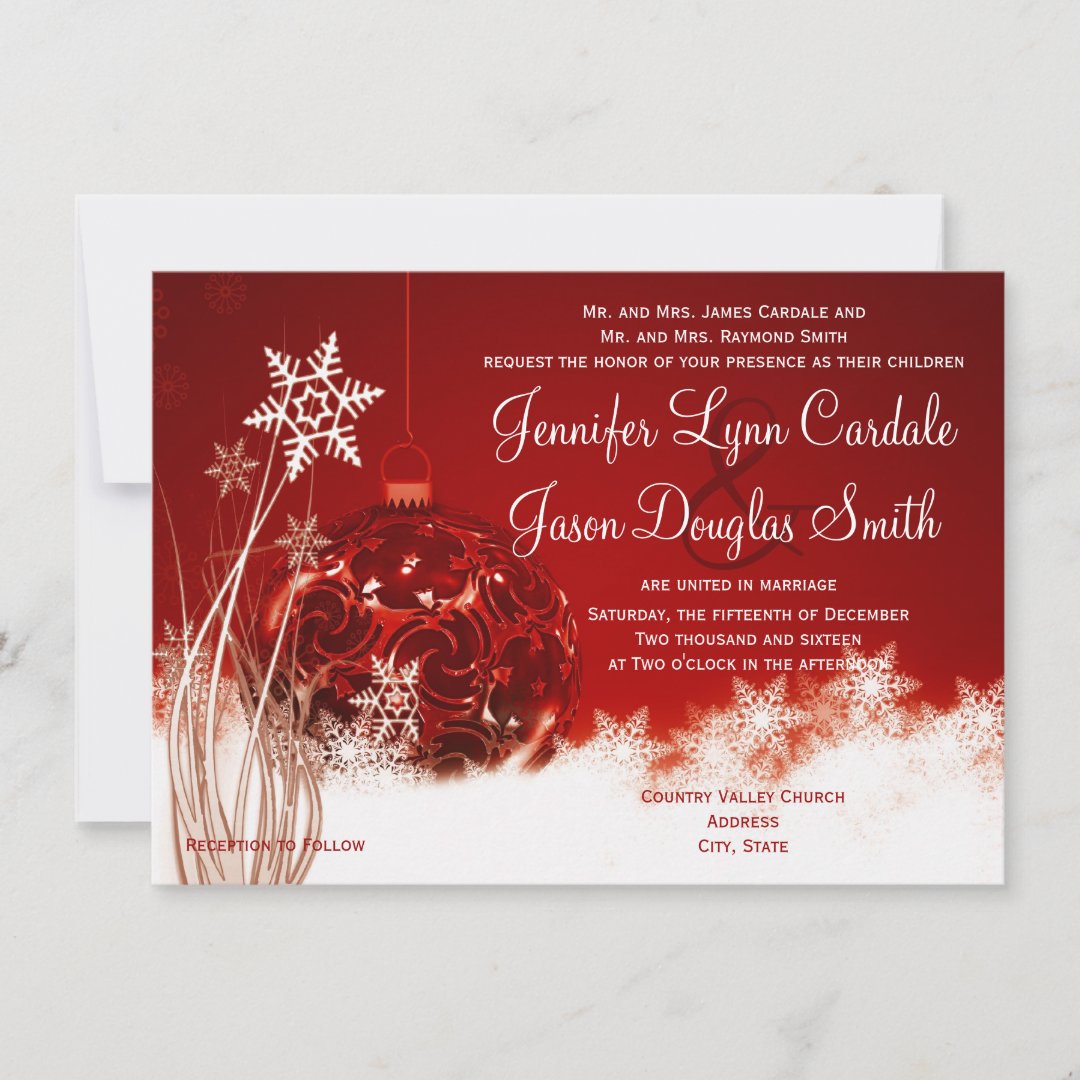 Red White Christmas Holiday Wedding Invitations | Zazzle