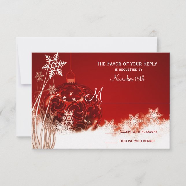 Red White Christmas Holiday Wedding RSVP Cards (Front)