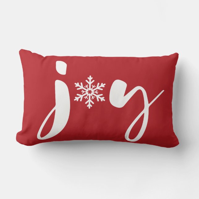Red White Christmas Joy Snowflake Winter Holiday Lumbar Pillow (Front)