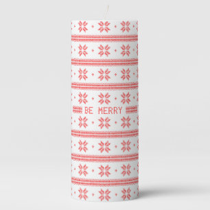 Red & White Christmas Knitted Snowflakes Pattern F Pillar Candle