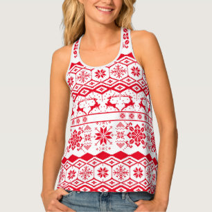 Red & White Christmas Knitter Pattern Tank Top