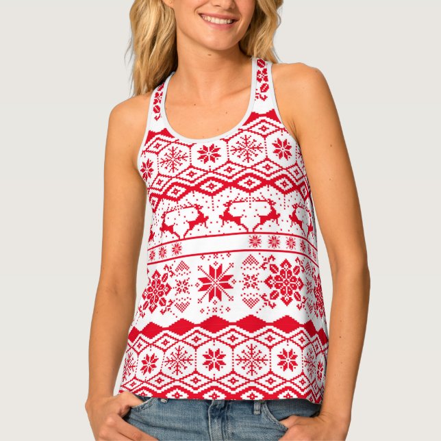 Red & White Christmas Knitter Pattern Tank Top (Front)