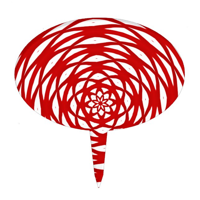 Red White Christmas Modern Circle Design Pattern Cake Topper (Front)